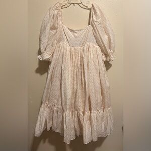 🦄RARE Cotton Organdy, Charming Cream and pink rose 🌹 bud Puff